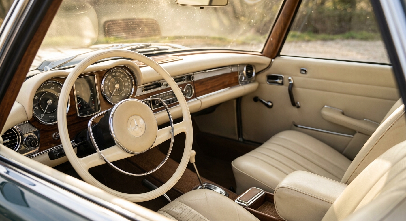 Interior y salpicadero de Mercedes-Benz Pagoda clásico apto para matrícula histórica